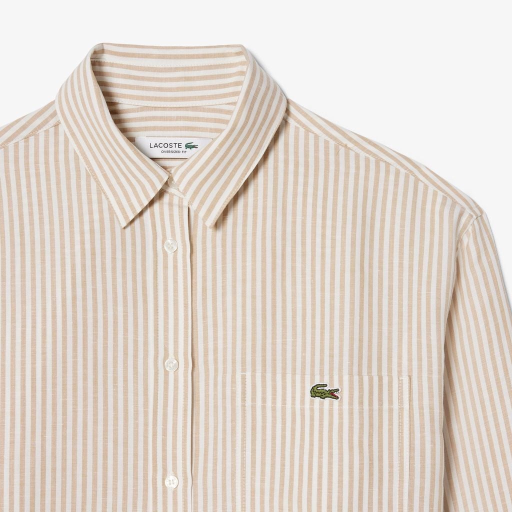 Áo Sơ Mi Lacoste Nữ Dáng Oversize Chất Liệu Pha Linen