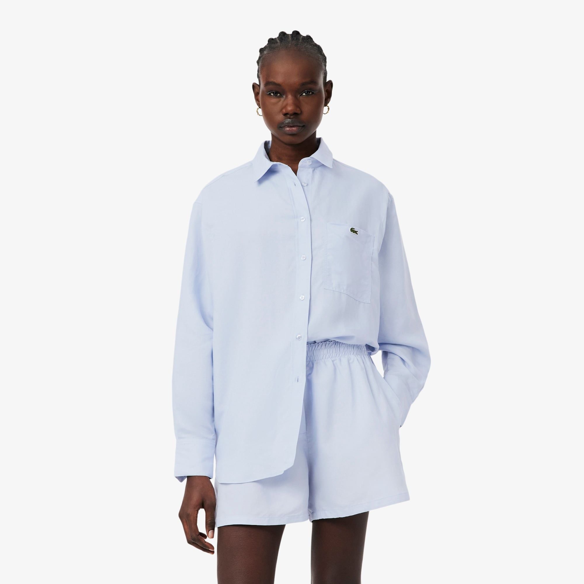 Áo Sơ Mi Lacoste Nữ Dáng Oversize Chất Liệu Pha Linen