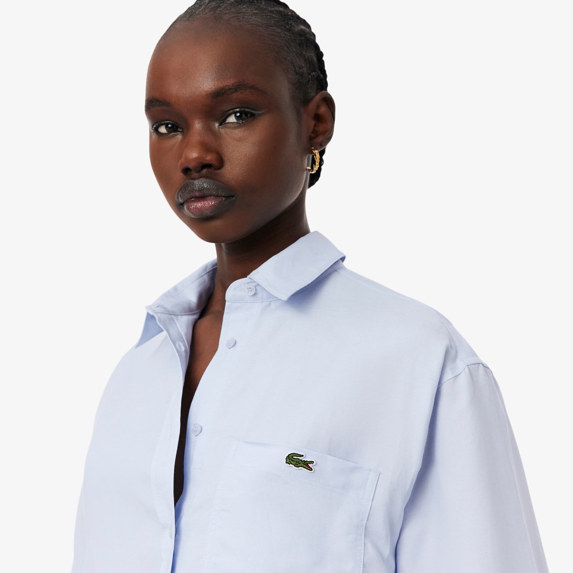 Áo Sơ Mi Lacoste Nữ Dáng Oversize Chất Liệu Pha Linen