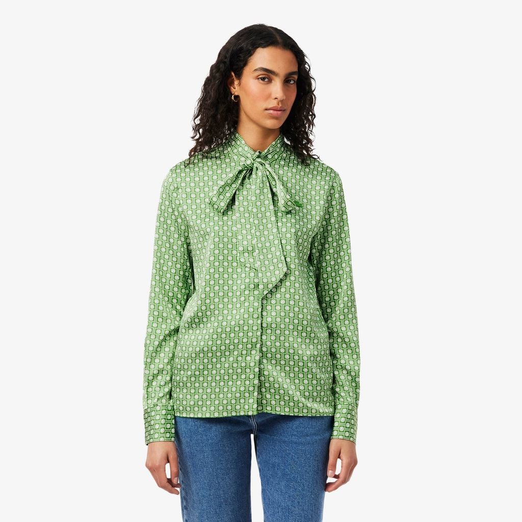 Áo Sơ Mi Lacoste Nữ Dáng Suông Cổ Áo Cà Vạt Có Thể Tháo Rời