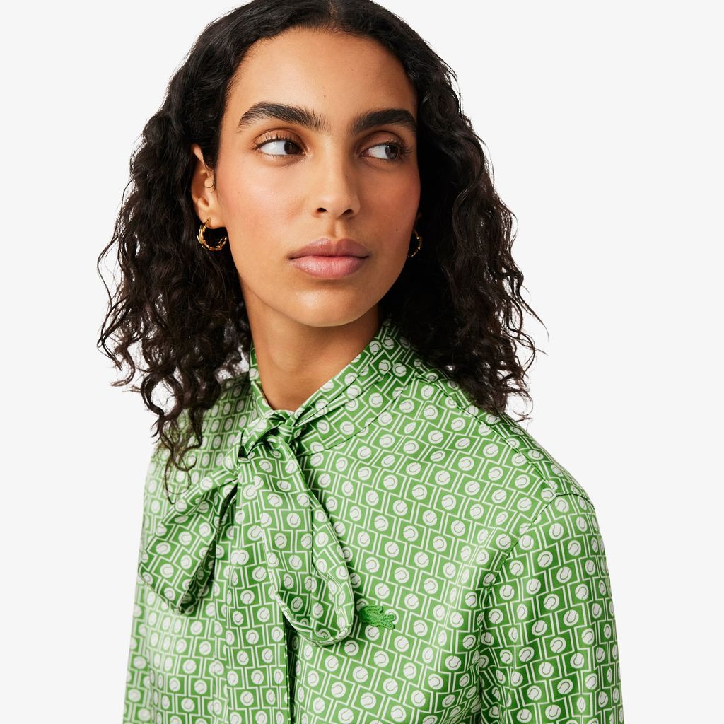 Áo Sơ Mi Lacoste Nữ Dáng Suông Cổ Áo Cà Vạt Có Thể Tháo Rời