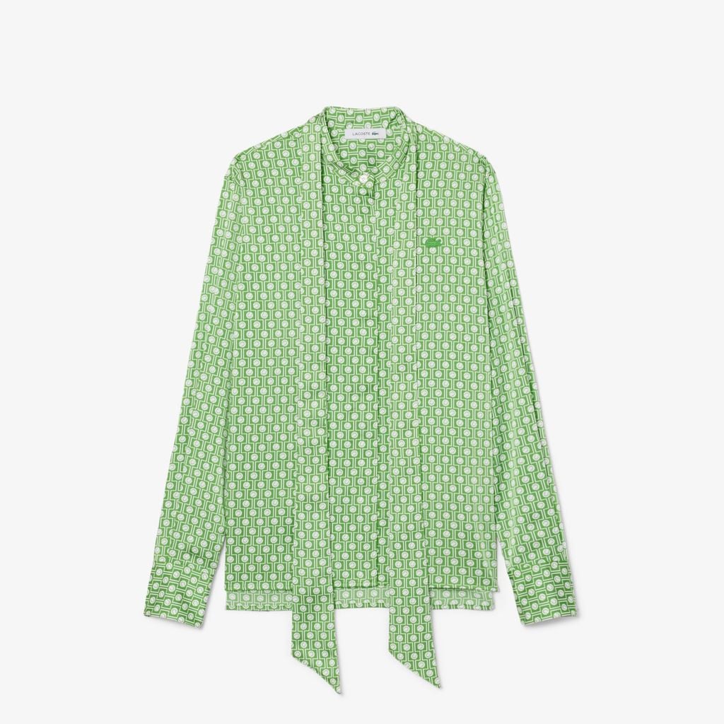 Áo Sơ Mi Lacoste Nữ Dáng Suông Cổ Áo Cà Vạt Có Thể Tháo Rời