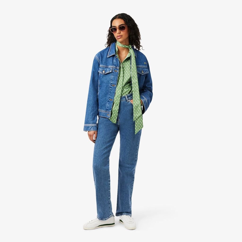 Áo Sơ Mi Lacoste Nữ Dáng Suông Cổ Áo Cà Vạt Có Thể Tháo Rời