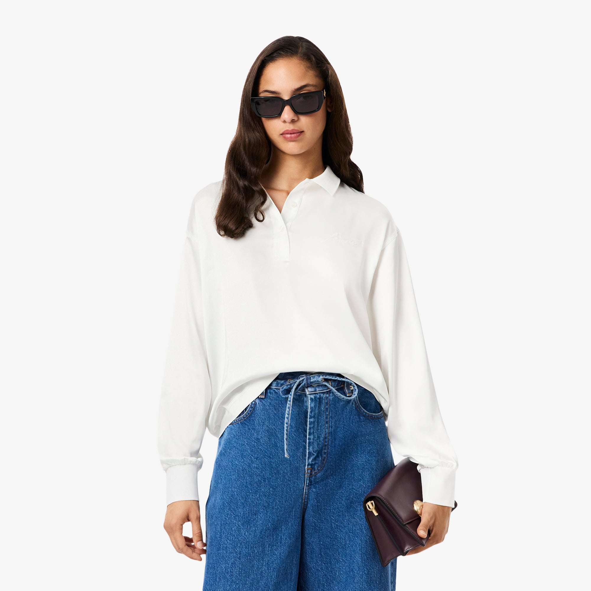 Áo Sơ Mi Lacoste Nữ Satin Oversize Tay Dài