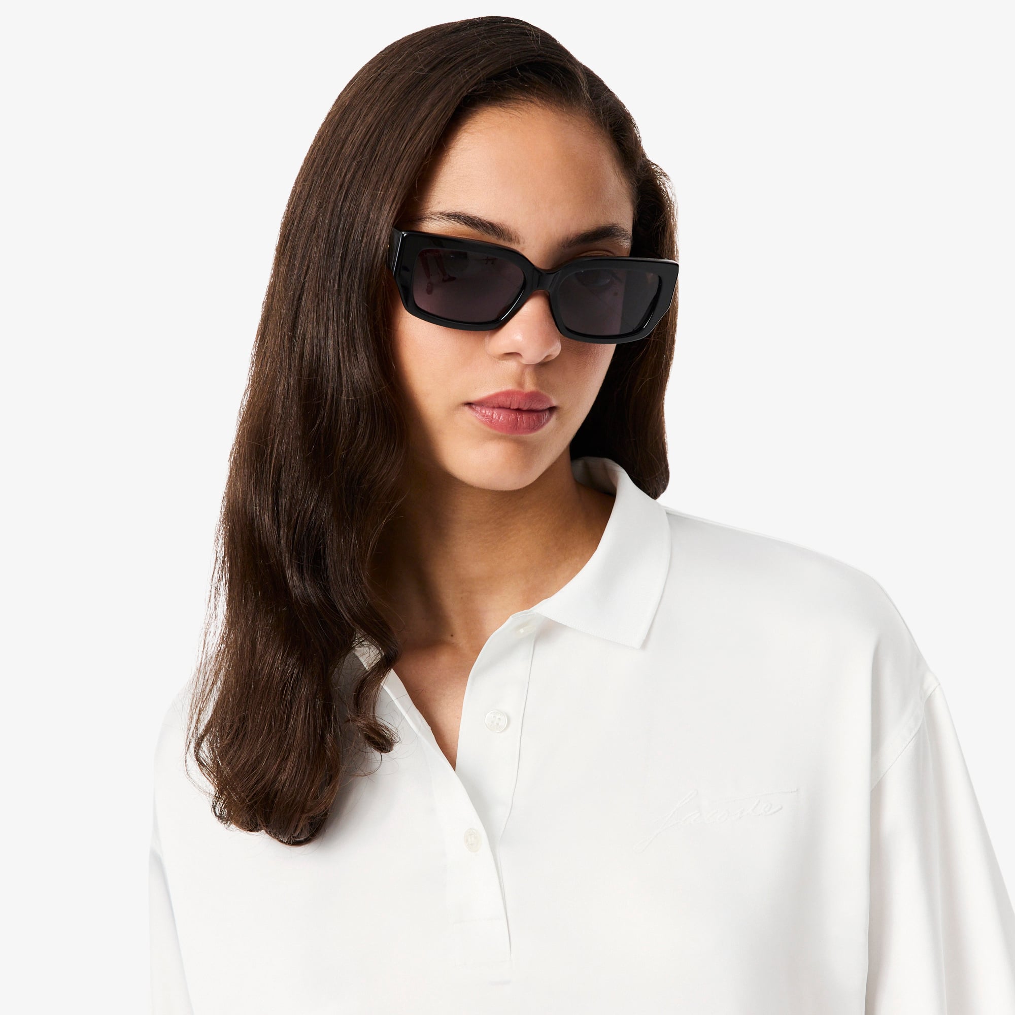 Áo Sơ Mi Lacoste Nữ Satin Oversize Tay Dài