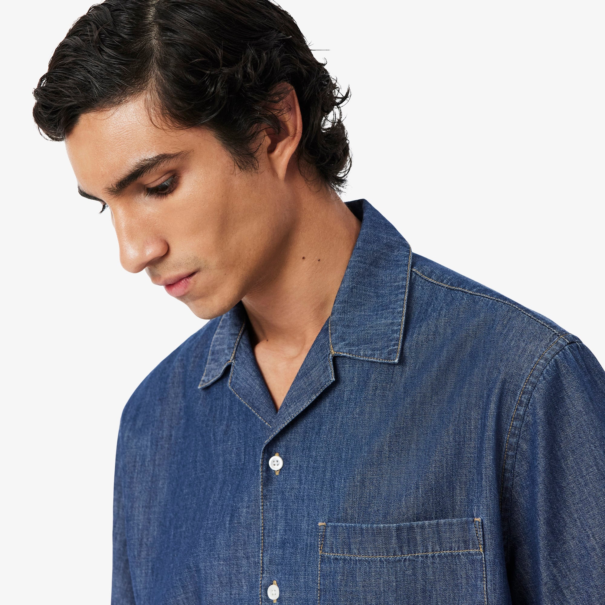 Áo Sơ Mi Lacoste Nam Dáng Rộng Chất Liệu Denim Cổ Mở