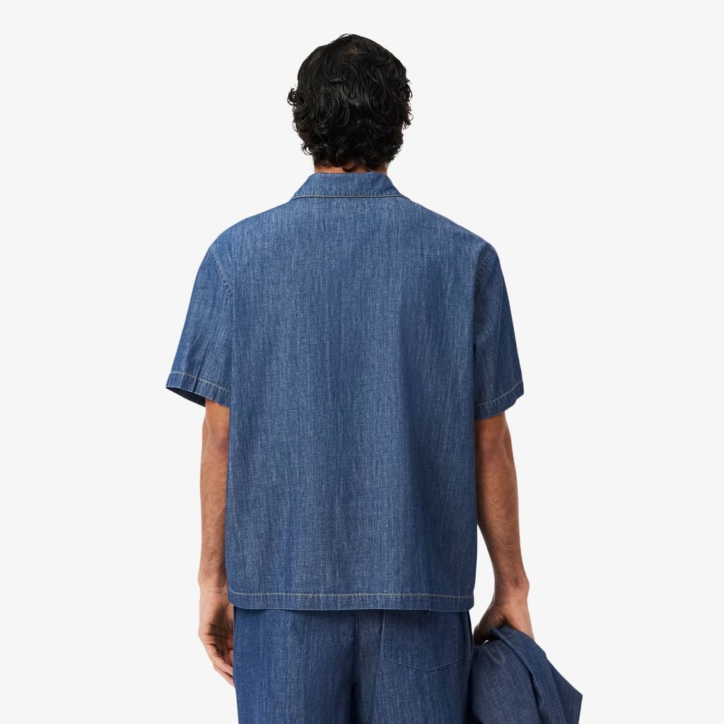 Áo Sơ Mi Lacoste Nam Dáng Rộng Chất Liệu Denim Cổ Mở