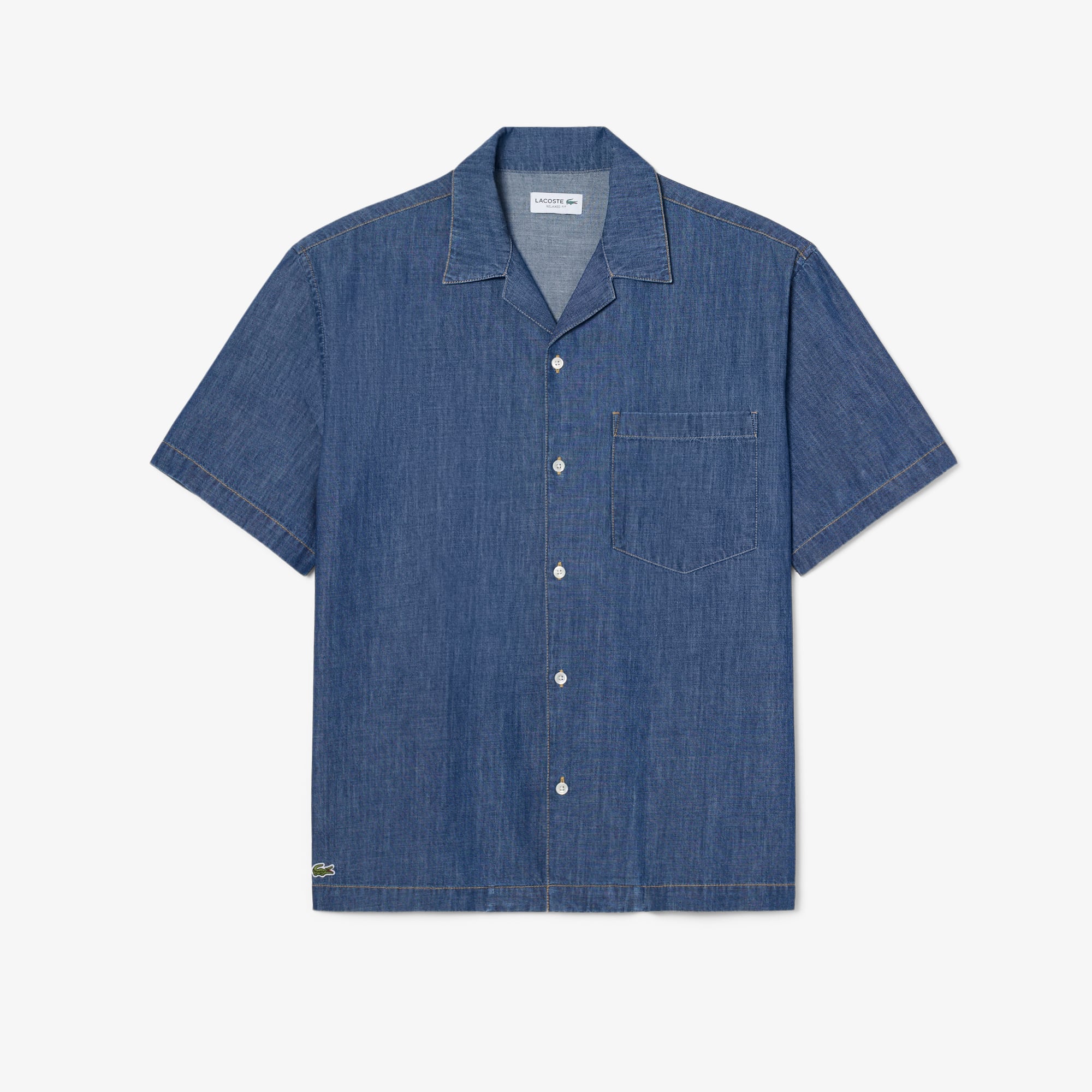 Áo Sơ Mi Lacoste Nam Dáng Rộng Chất Liệu Denim Cổ Mở