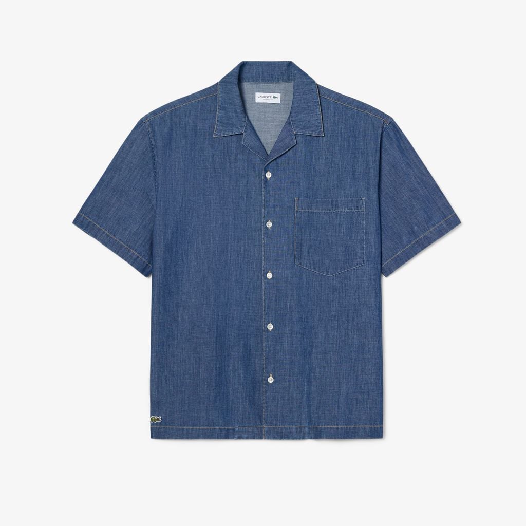 Áo Sơ Mi Lacoste Nam Dáng Rộng Chất Liệu Denim Cổ Mở