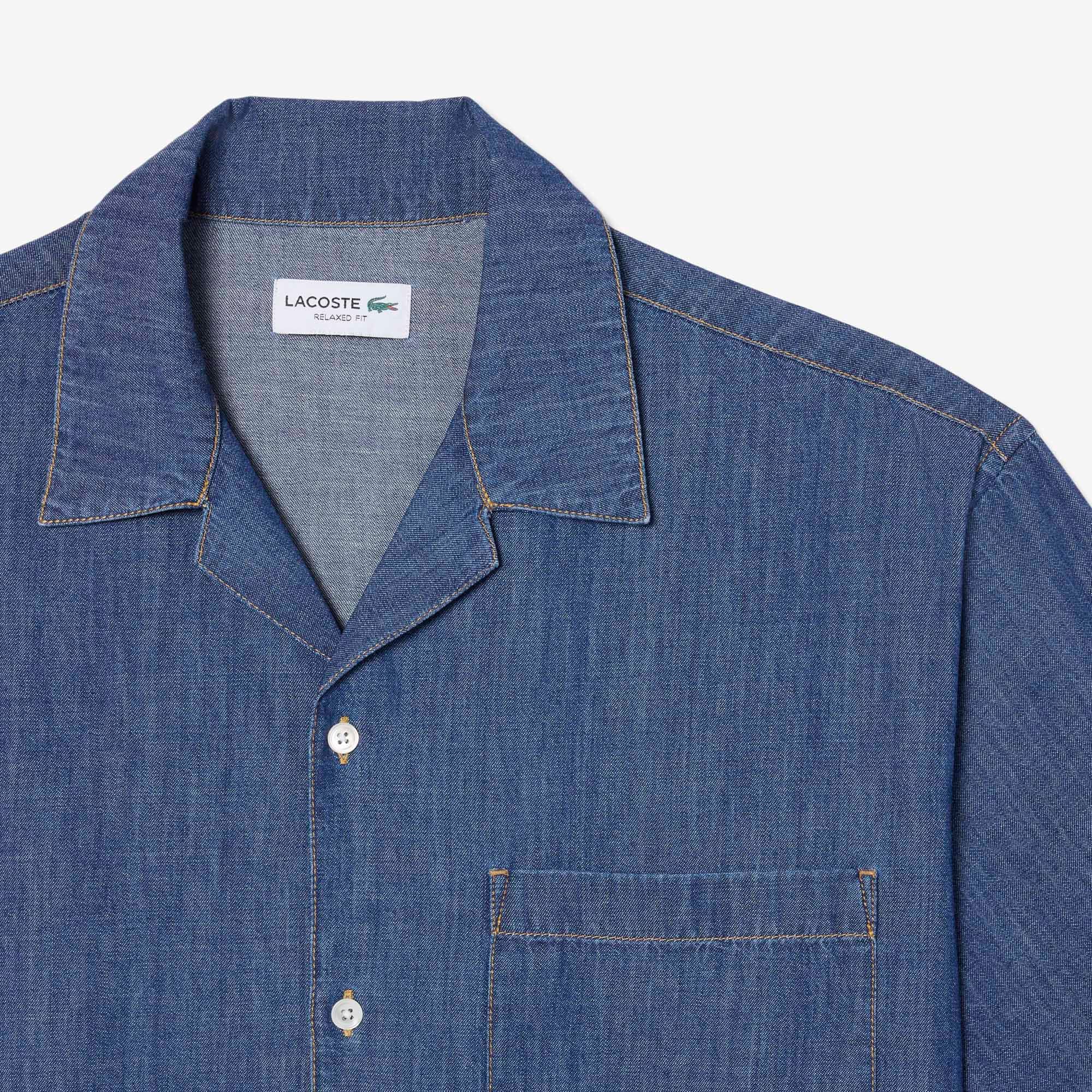 Áo Sơ Mi Lacoste Nam Dáng Rộng Chất Liệu Denim Cổ Mở