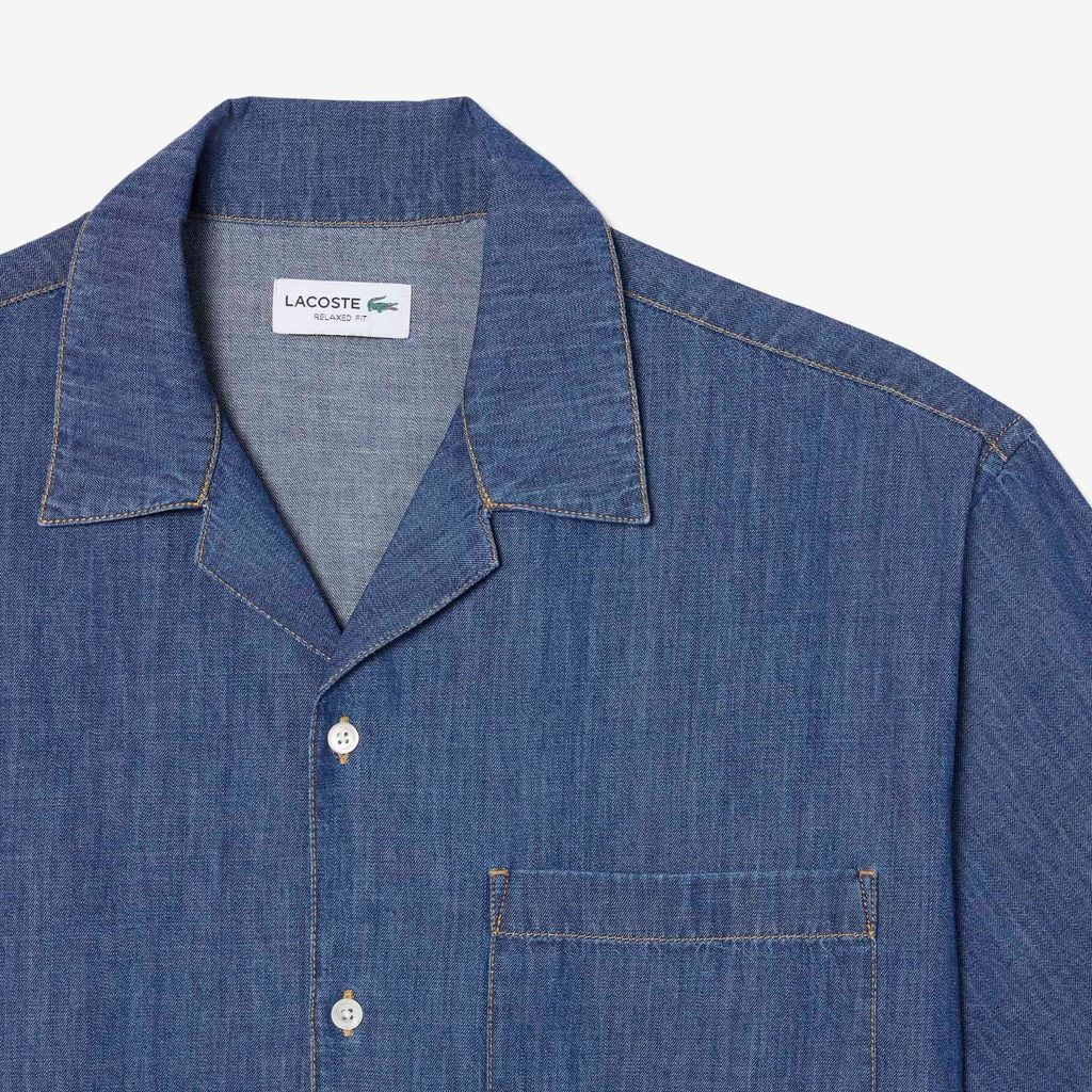 Áo Sơ Mi Lacoste Nam Dáng Rộng Chất Liệu Denim Cổ Mở