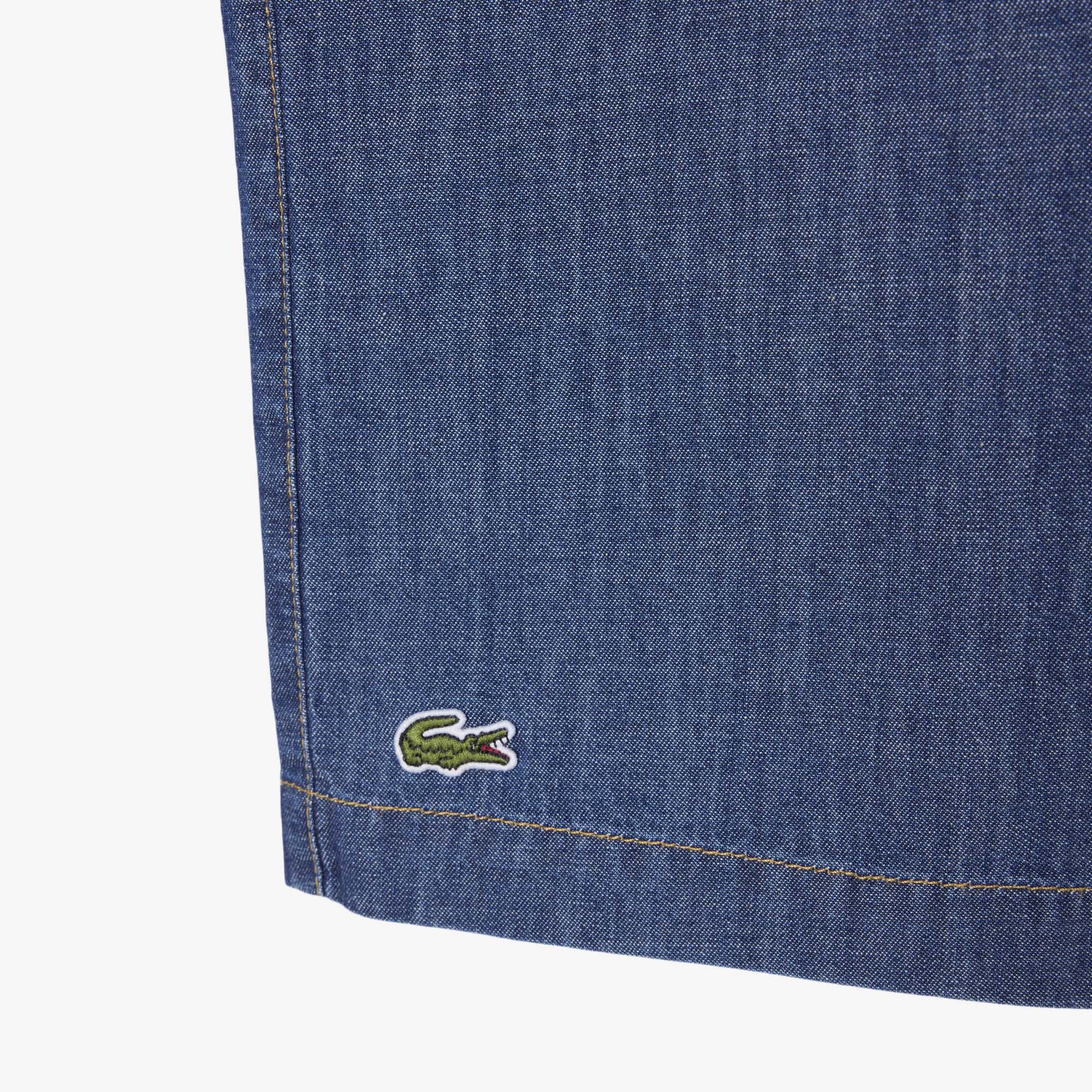 Áo Sơ Mi Lacoste Nam Dáng Rộng Chất Liệu Denim Cổ Mở