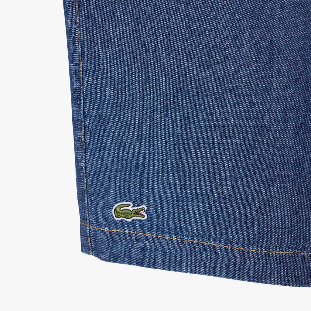 Áo Sơ Mi Lacoste Nam Dáng Rộng Chất Liệu Denim Cổ Mở