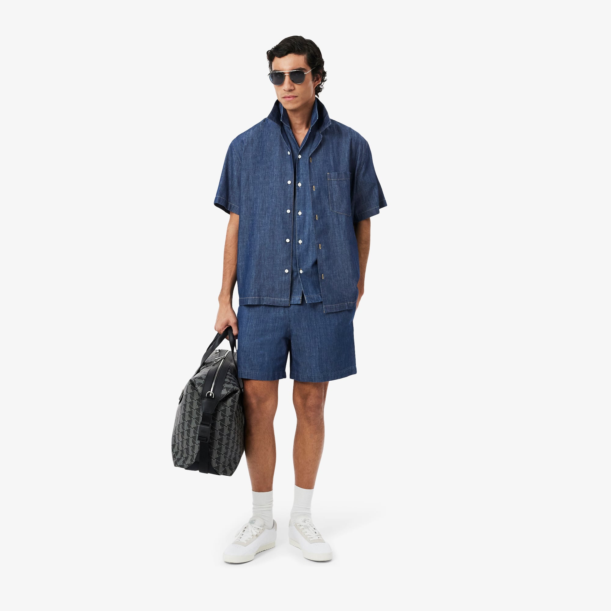 Áo Sơ Mi Lacoste Nam Dáng Rộng Chất Liệu Denim Cổ Mở
