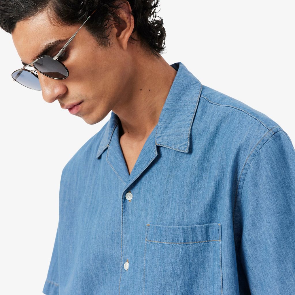 Áo Sơ Mi Lacoste Nam Dáng Rộng Chất Liệu Denim Cổ Mở