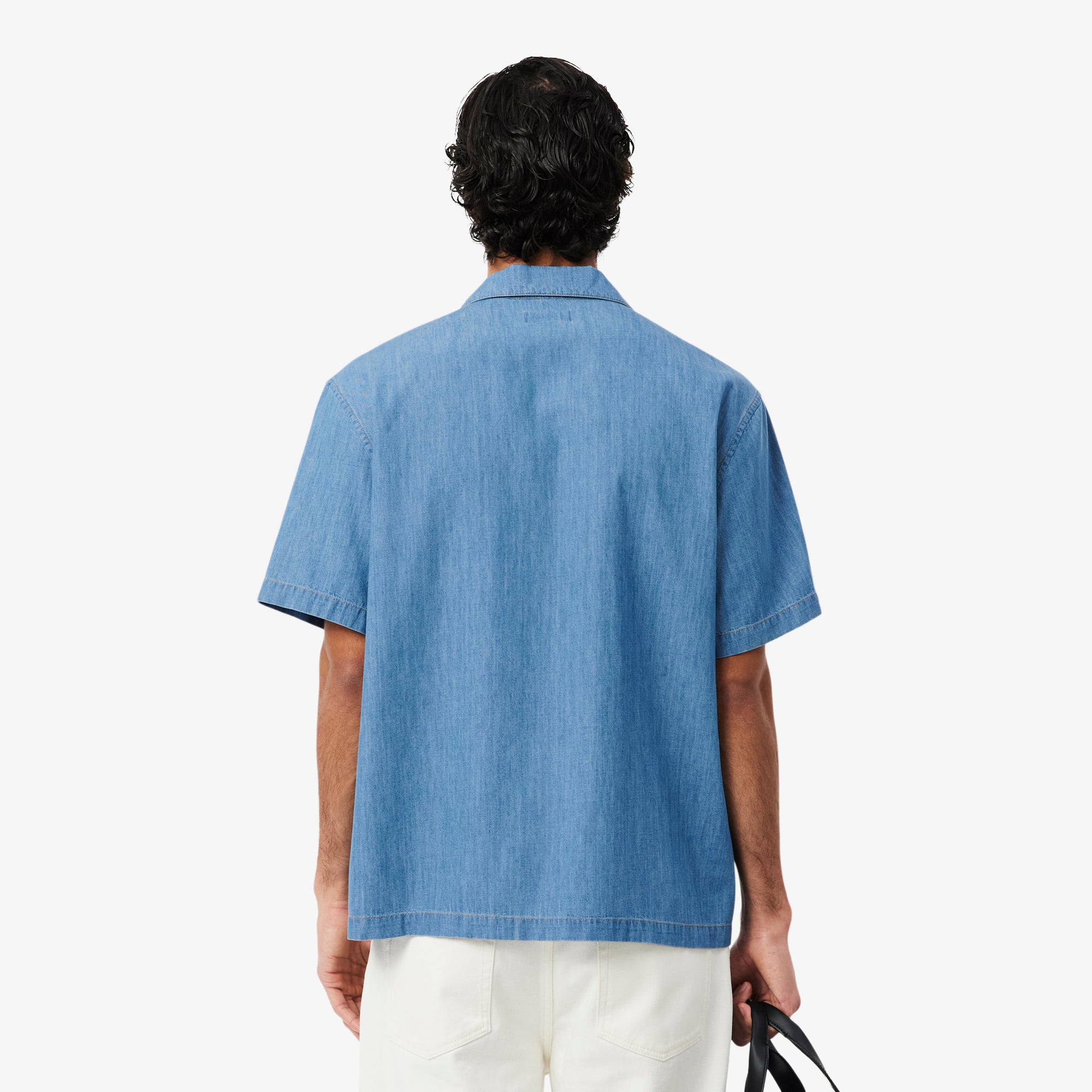 Áo Sơ Mi Lacoste Nam Dáng Rộng Chất Liệu Denim Cổ Mở