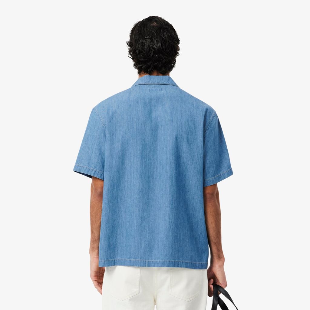 Áo Sơ Mi Lacoste Nam Dáng Rộng Chất Liệu Denim Cổ Mở
