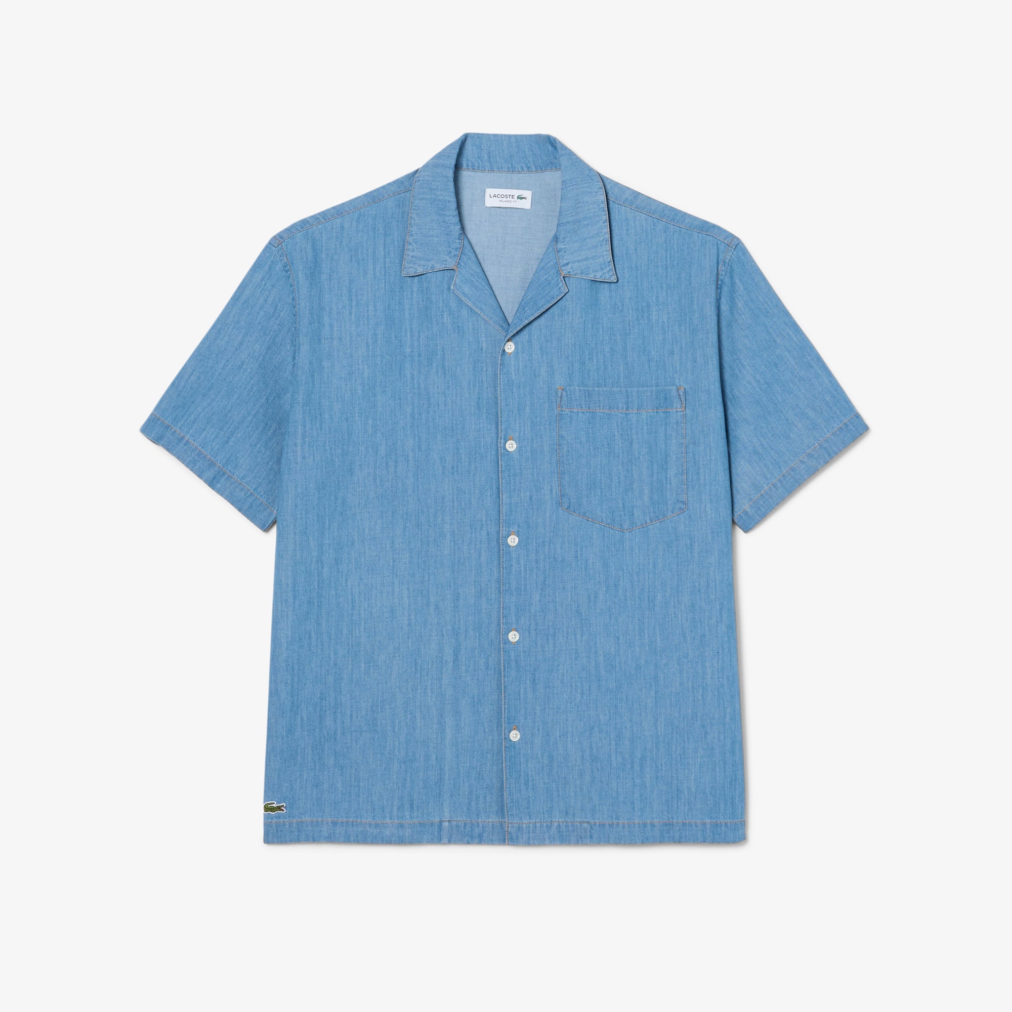 Áo Sơ Mi Lacoste Nam Dáng Rộng Chất Liệu Denim Cổ Mở