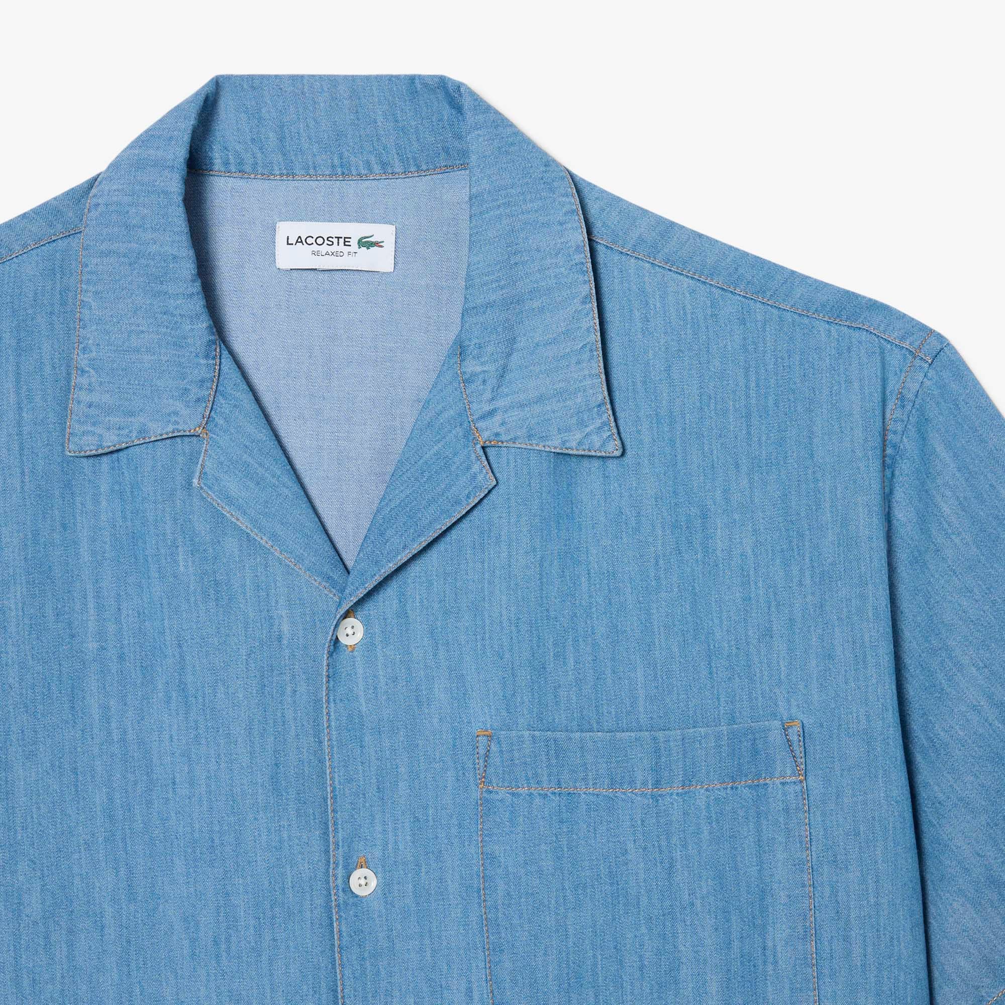 Áo Sơ Mi Lacoste Nam Dáng Rộng Chất Liệu Denim Cổ Mở