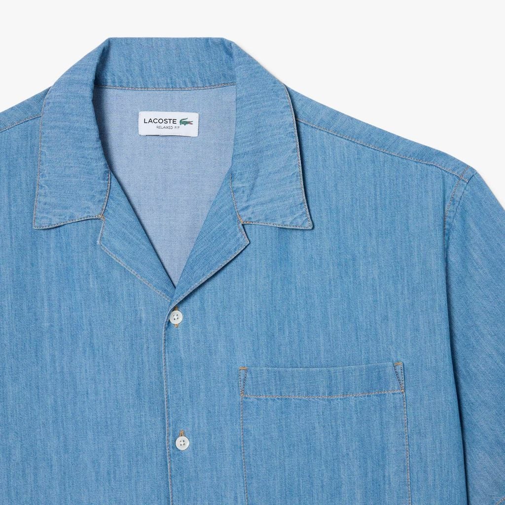 Áo Sơ Mi Lacoste Nam Dáng Rộng Chất Liệu Denim Cổ Mở