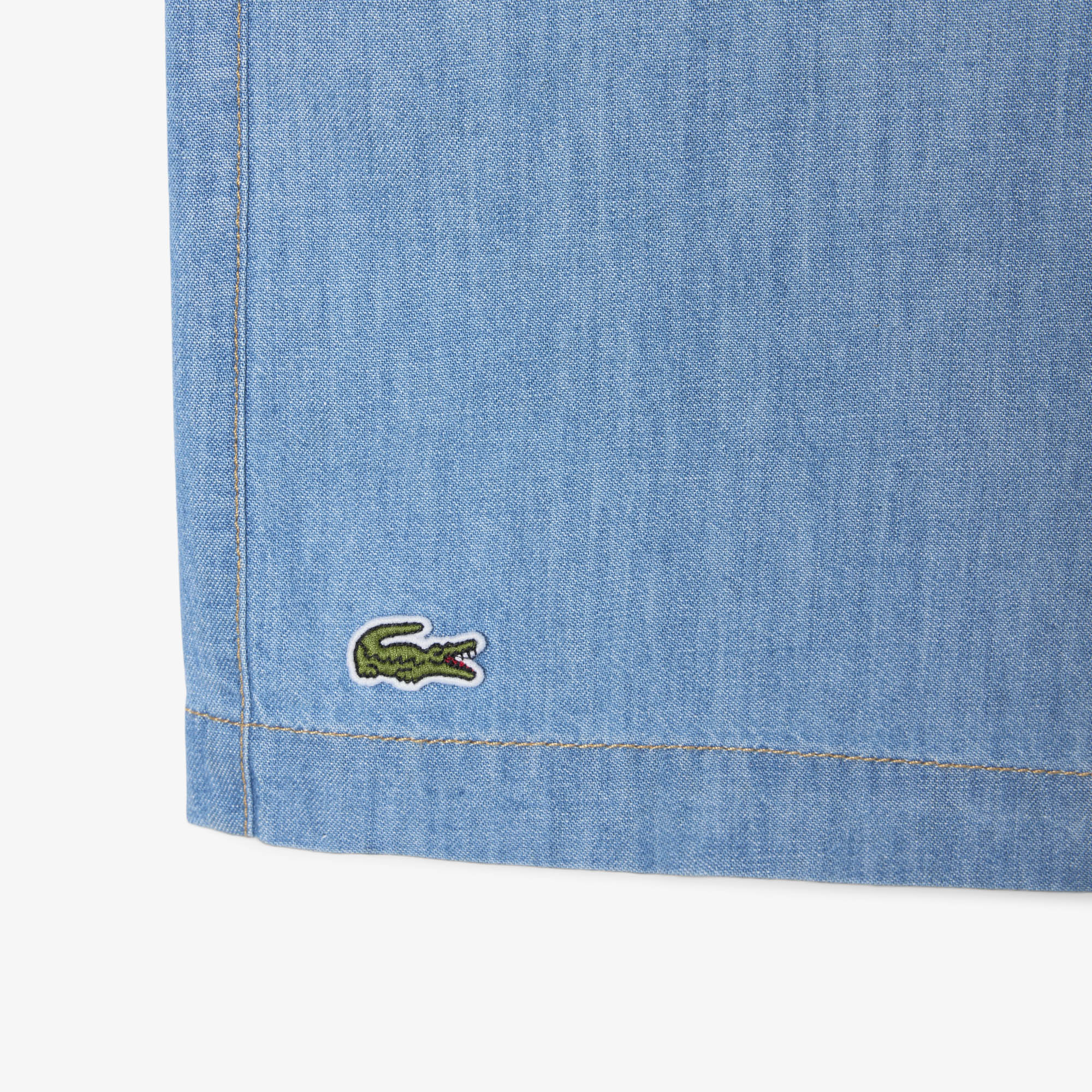Áo Sơ Mi Lacoste Nam Dáng Rộng Chất Liệu Denim Cổ Mở