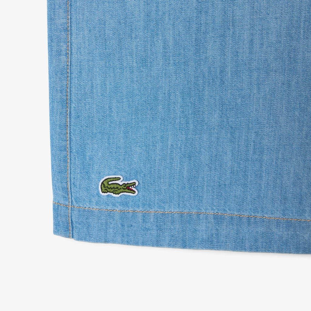 Áo Sơ Mi Lacoste Nam Dáng Rộng Chất Liệu Denim Cổ Mở