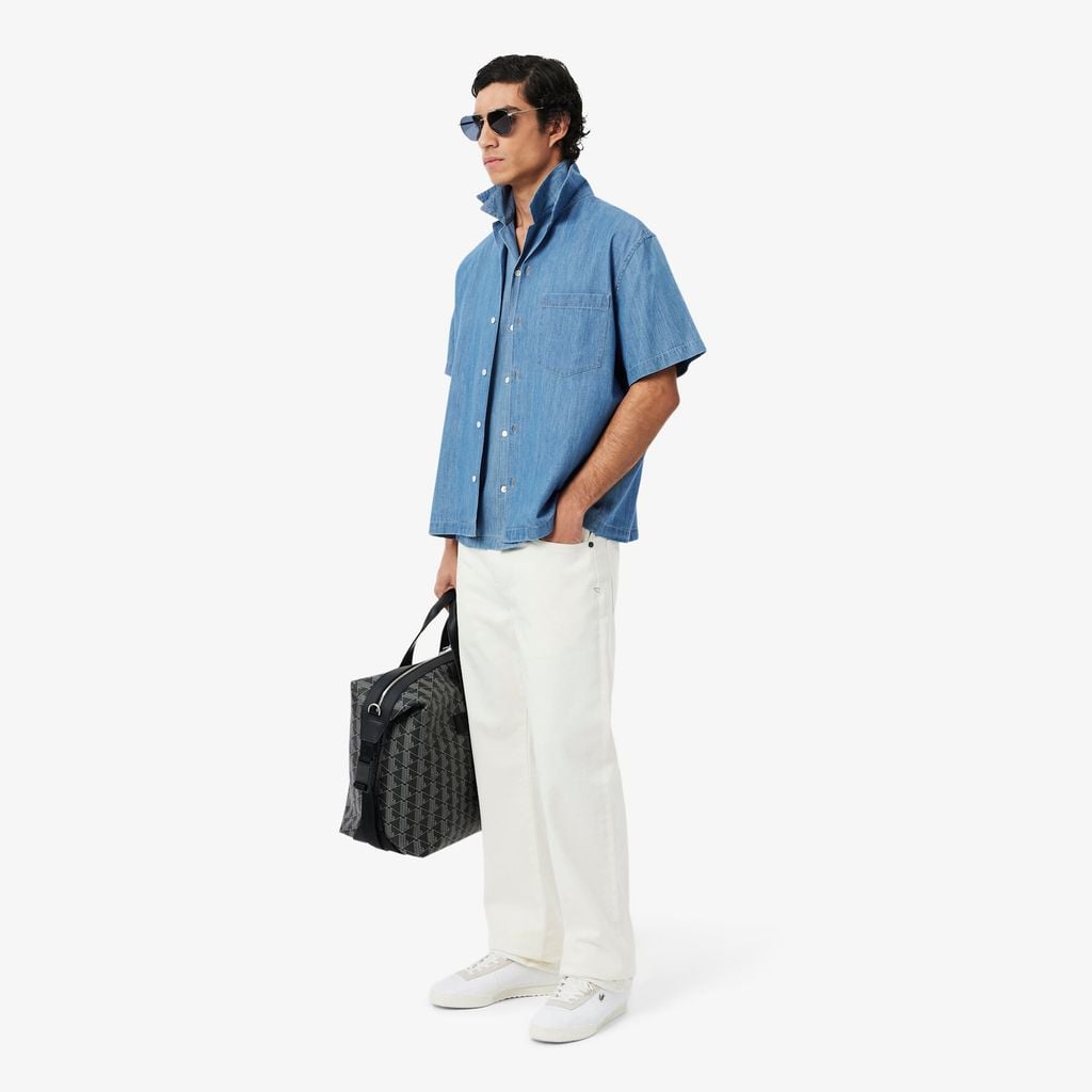 Áo Sơ Mi Lacoste Nam Dáng Rộng Chất Liệu Denim Cổ Mở