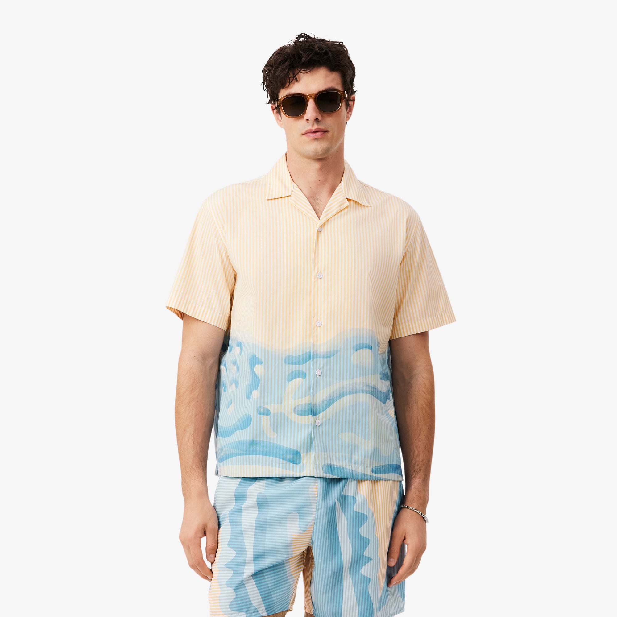 Áo Sơ Mi Lacoste Nam Dáng Rộng Kẻ Sọc In Hình Cá Sấu