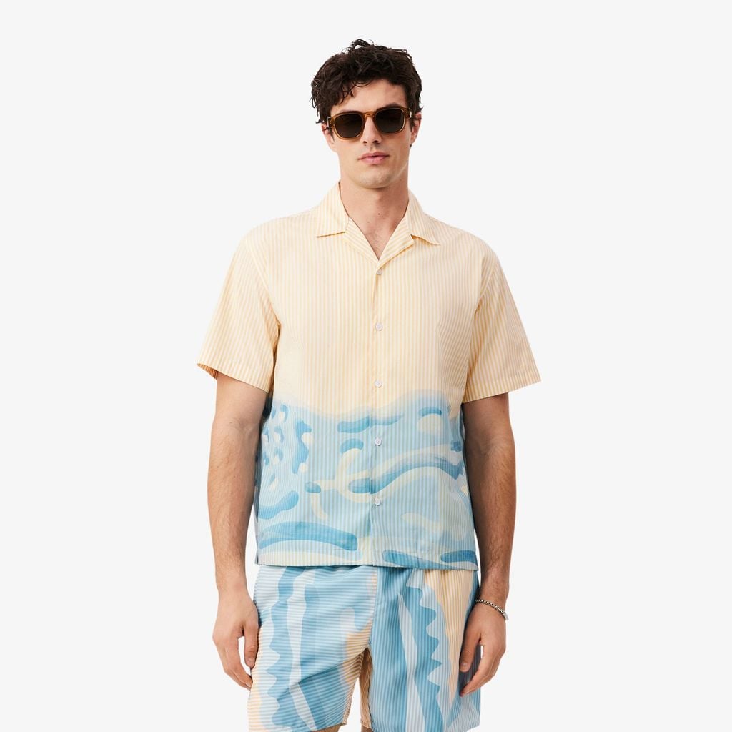 Áo Sơ Mi Lacoste Nam Dáng Rộng Kẻ Sọc In Hình Cá Sấu