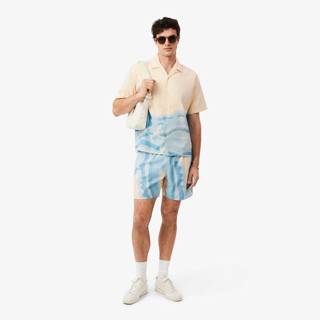 Áo Sơ Mi Lacoste Nam Dáng Rộng Kẻ Sọc In Hình Cá Sấu