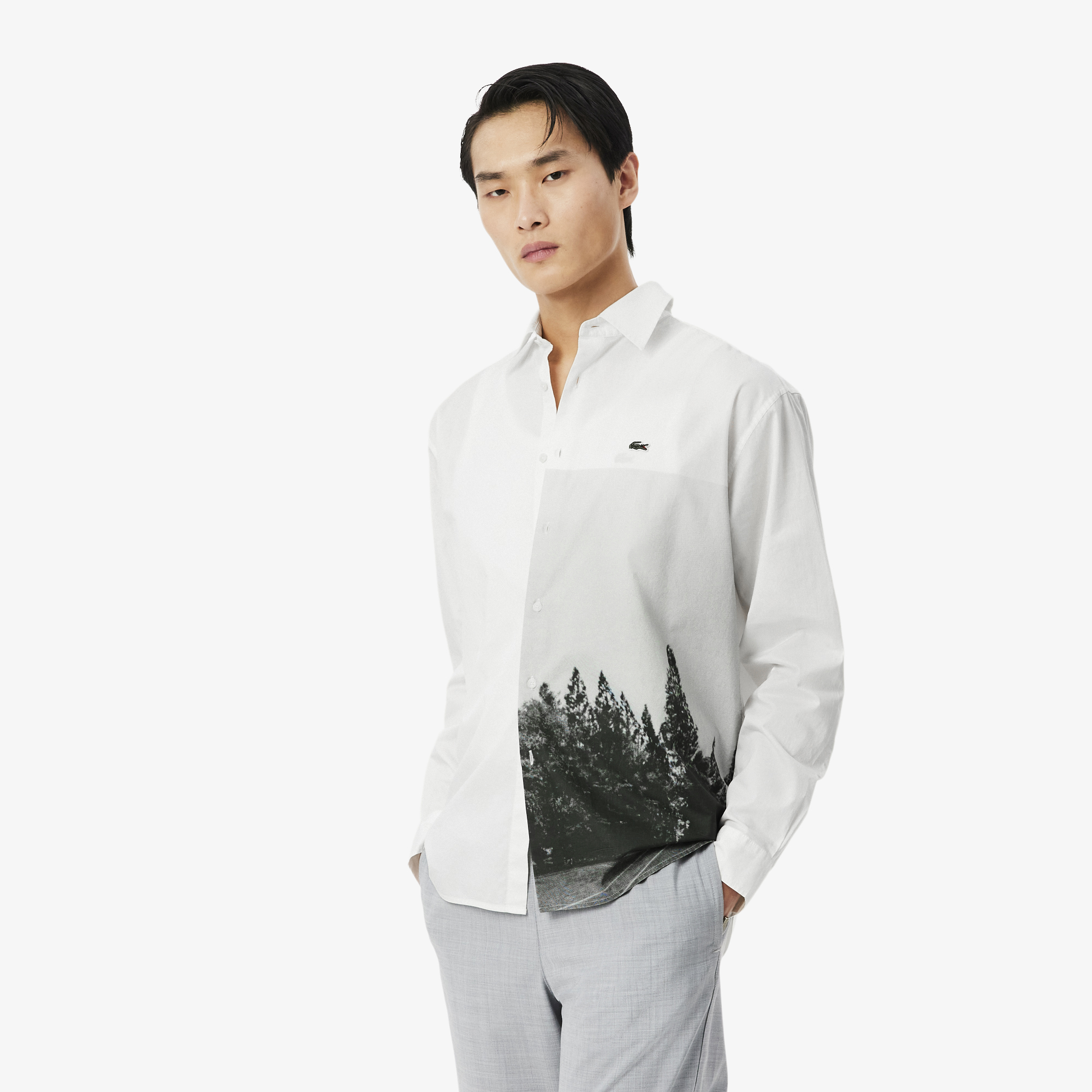 Áo Sơ Mi Lacoste Nam Dáng Rộng Chất Liệu Cotton Twill In Họa Tiết