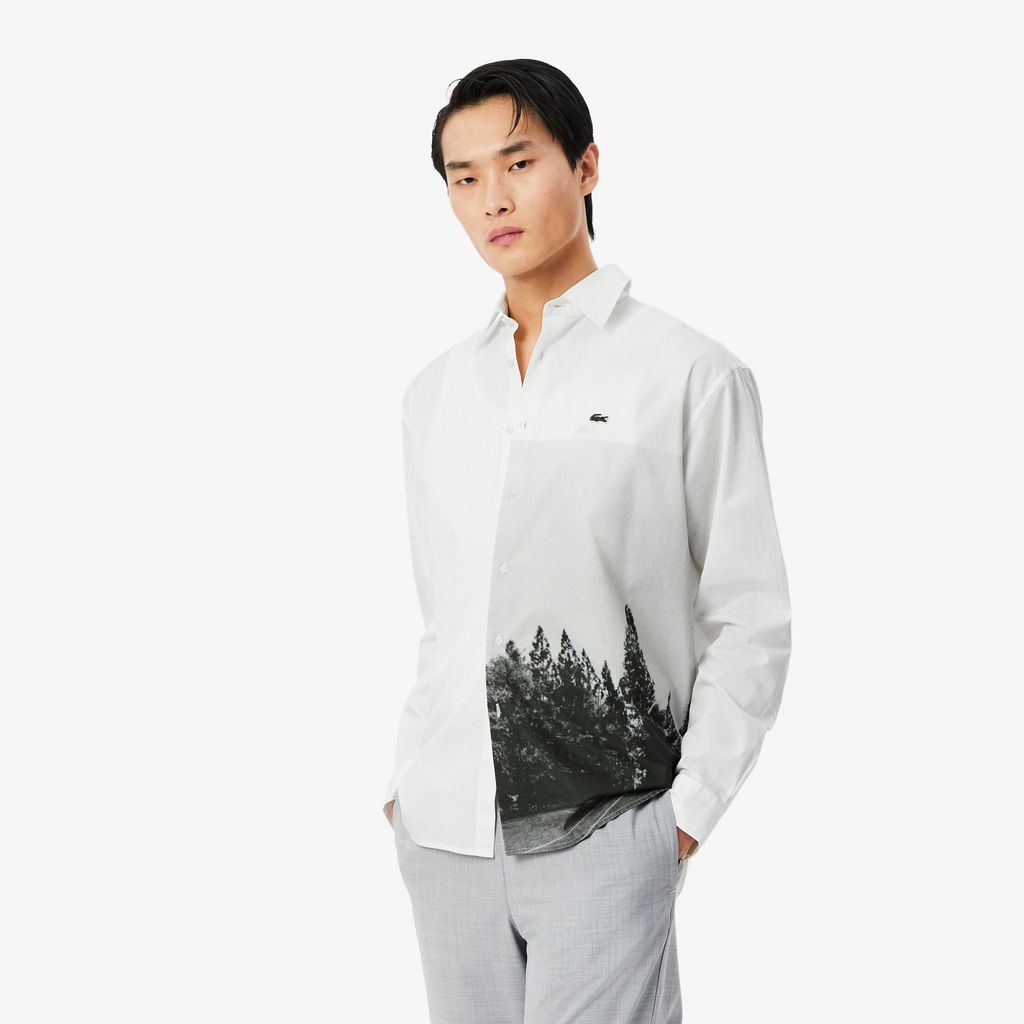 Áo Sơ Mi Lacoste Nam Dáng Rộng Chất Liệu Cotton Twill In Họa Tiết