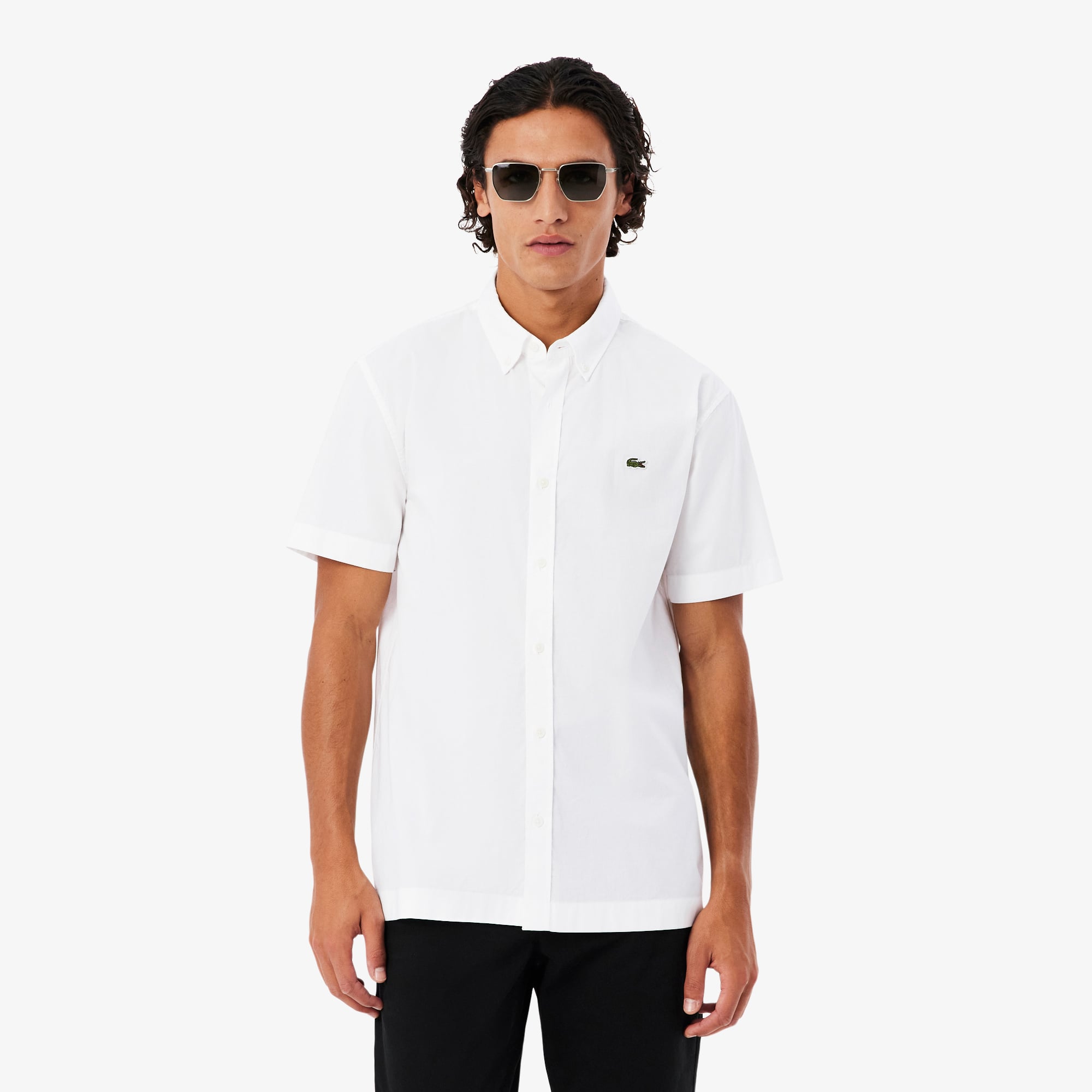 Áo Sơ Mi Lacoste Nam Dáng Suông Chất Liệu Poplin Tay Ngắn