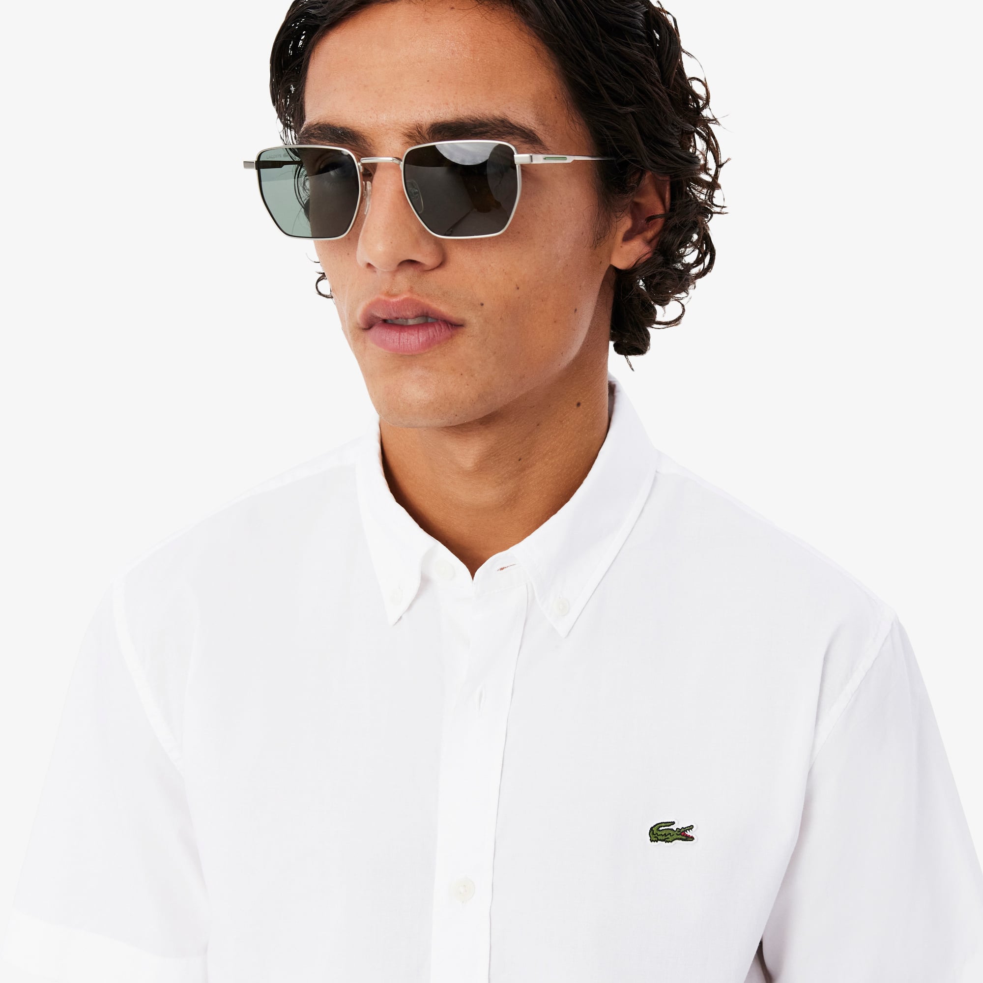 Áo Sơ Mi Lacoste Nam Dáng Suông Chất Liệu Poplin Tay Ngắn