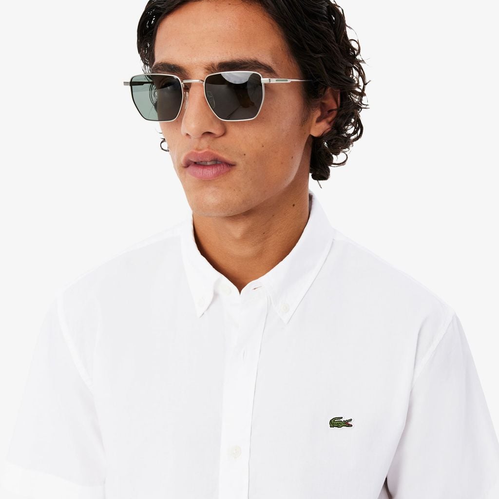 Áo Sơ Mi Lacoste Nam Dáng Suông Chất Liệu Poplin Tay Ngắn