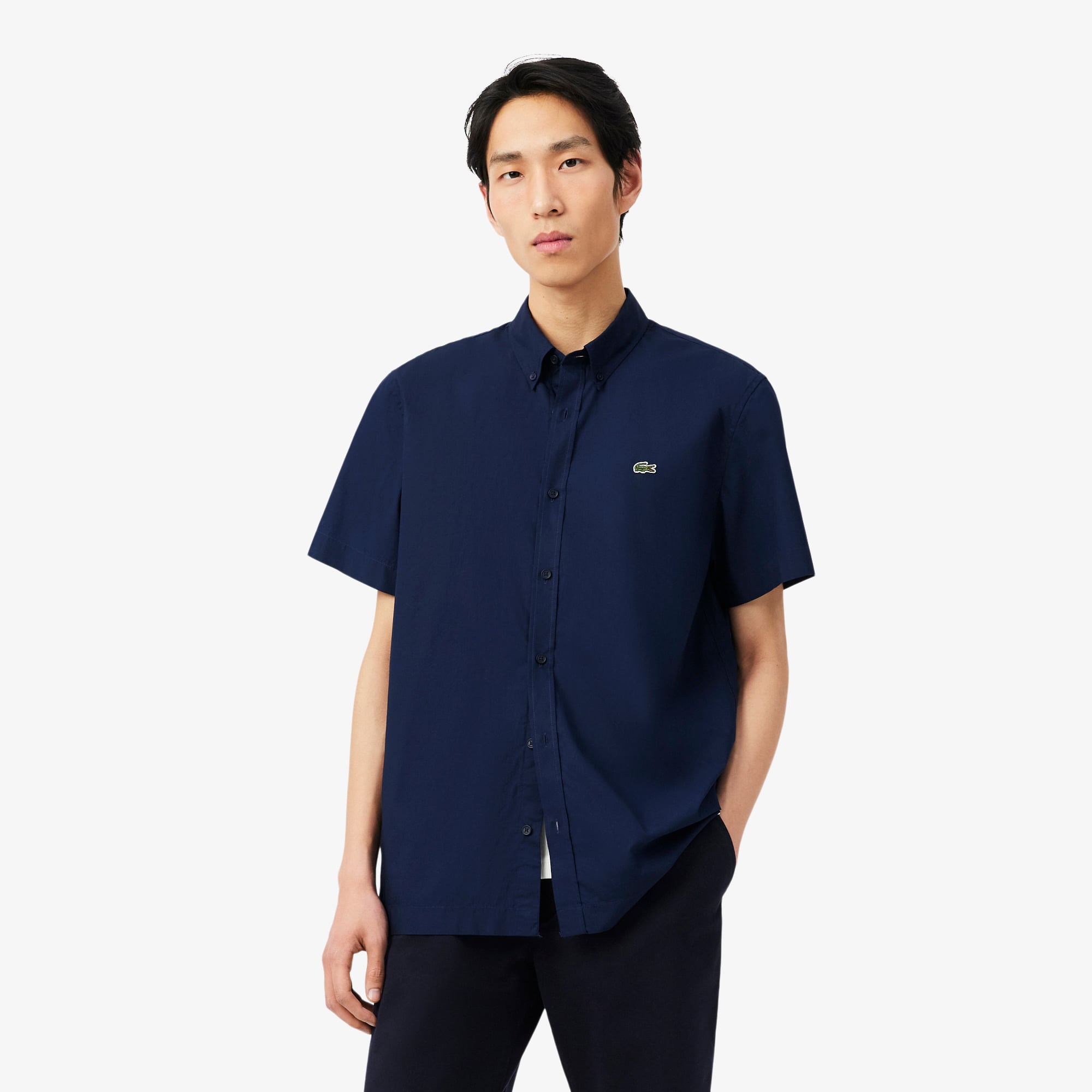 Áo Sơ Mi Lacoste Nam Dáng Suông Chất Liệu Poplin Tay Ngắn