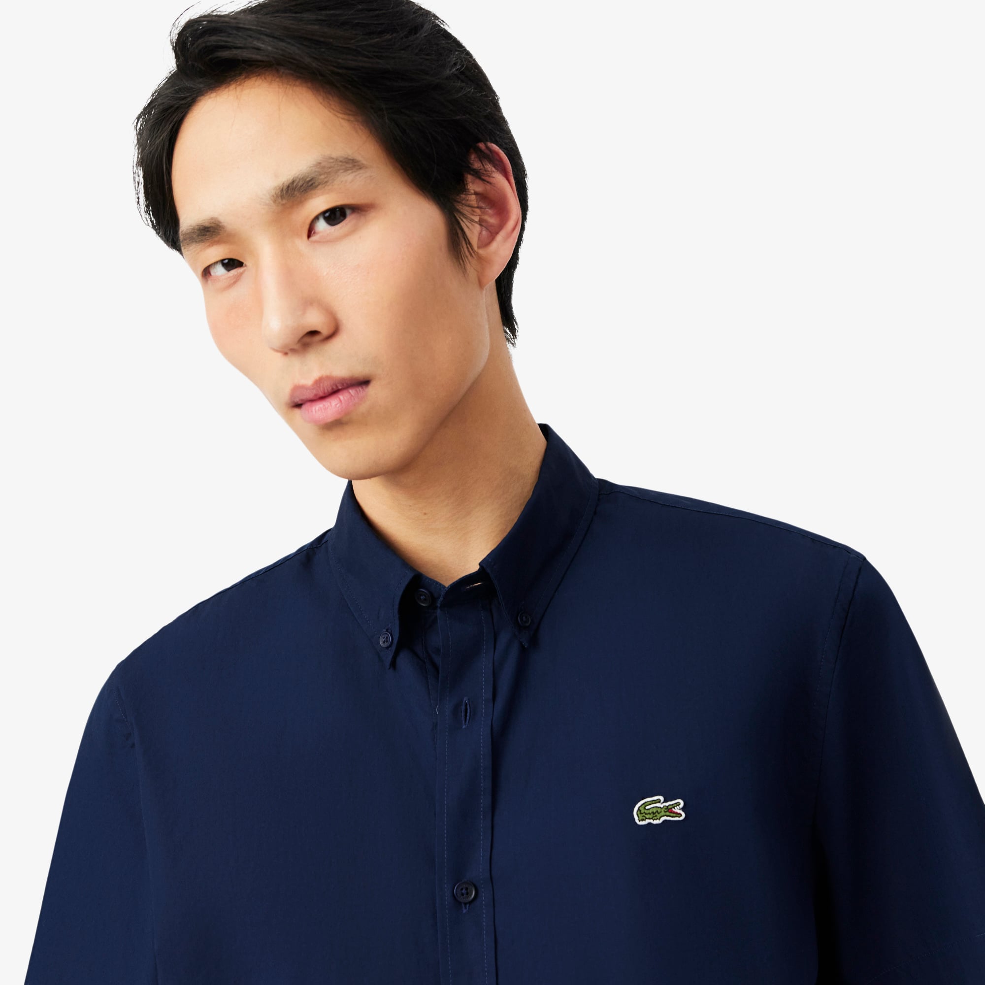 Áo Sơ Mi Lacoste Nam Dáng Suông Chất Liệu Poplin Tay Ngắn