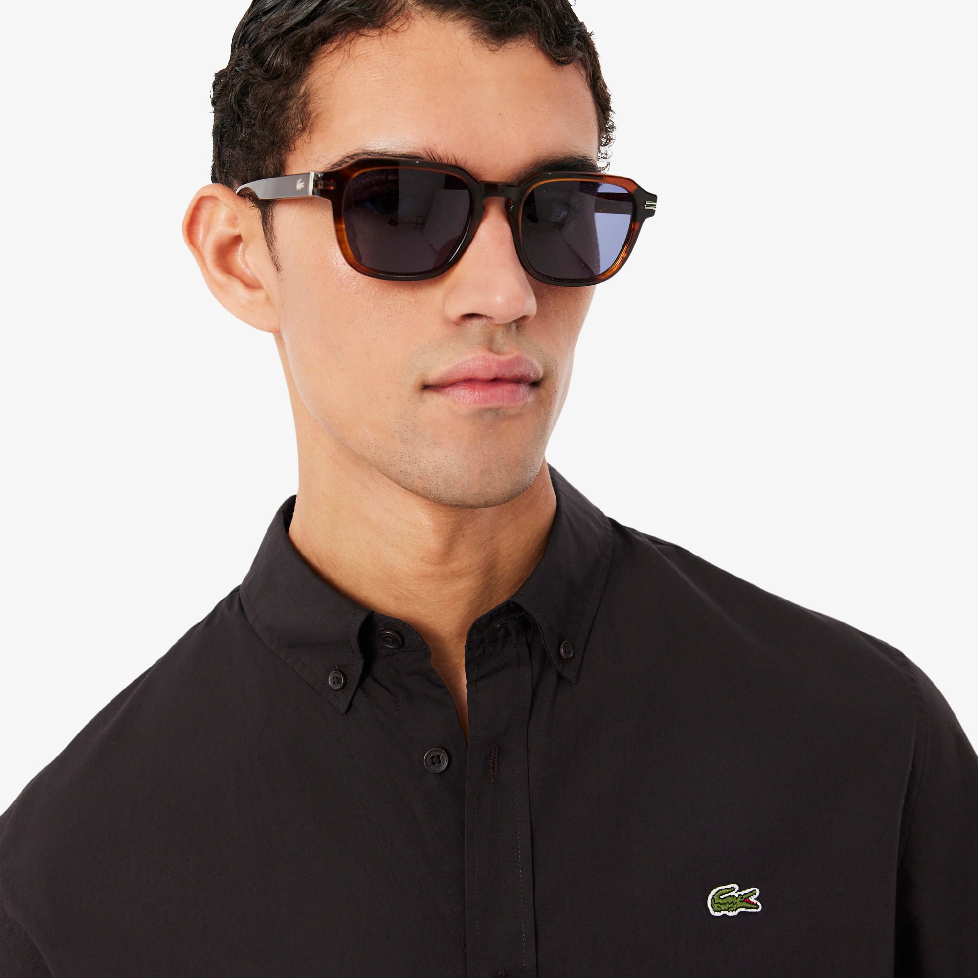 Áo Sơ Mi Lacoste Nam Dáng Suông Chất Liệu Poplin Tay Ngắn