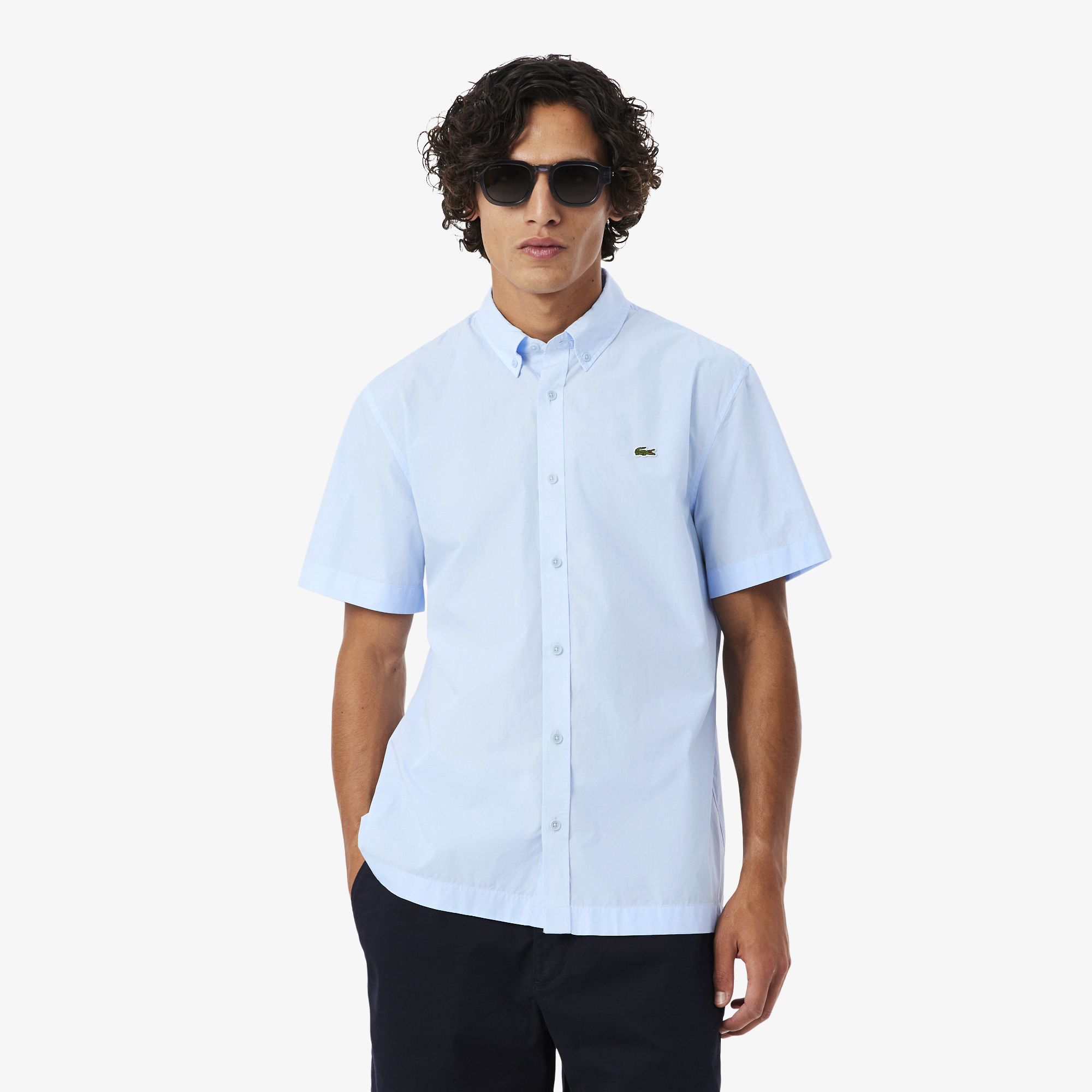 Áo Sơ Mi Lacoste Nam Dáng Suông Chất Liệu Poplin Tay Ngắn
