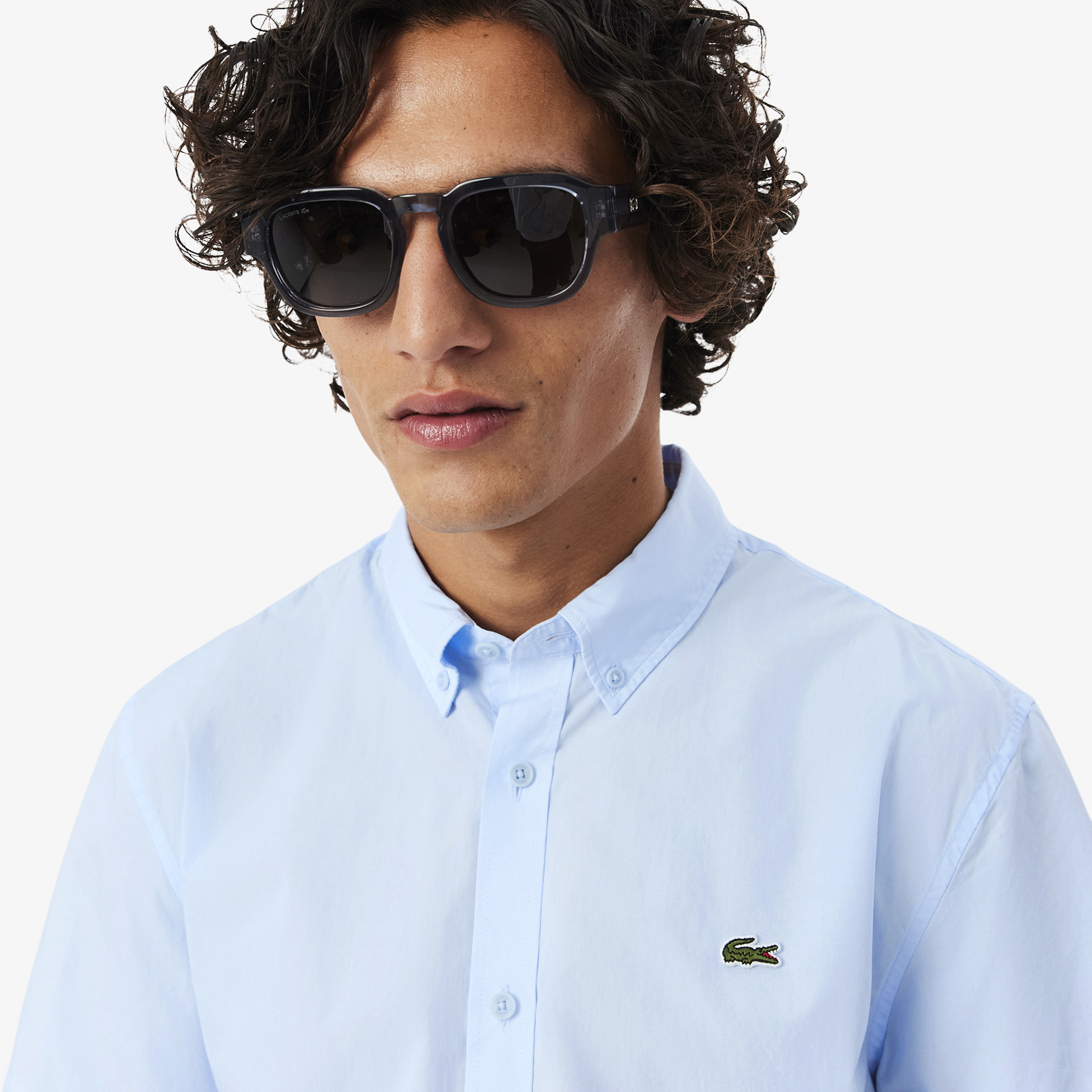 Áo Sơ Mi Lacoste Nam Dáng Suông Chất Liệu Poplin Tay Ngắn