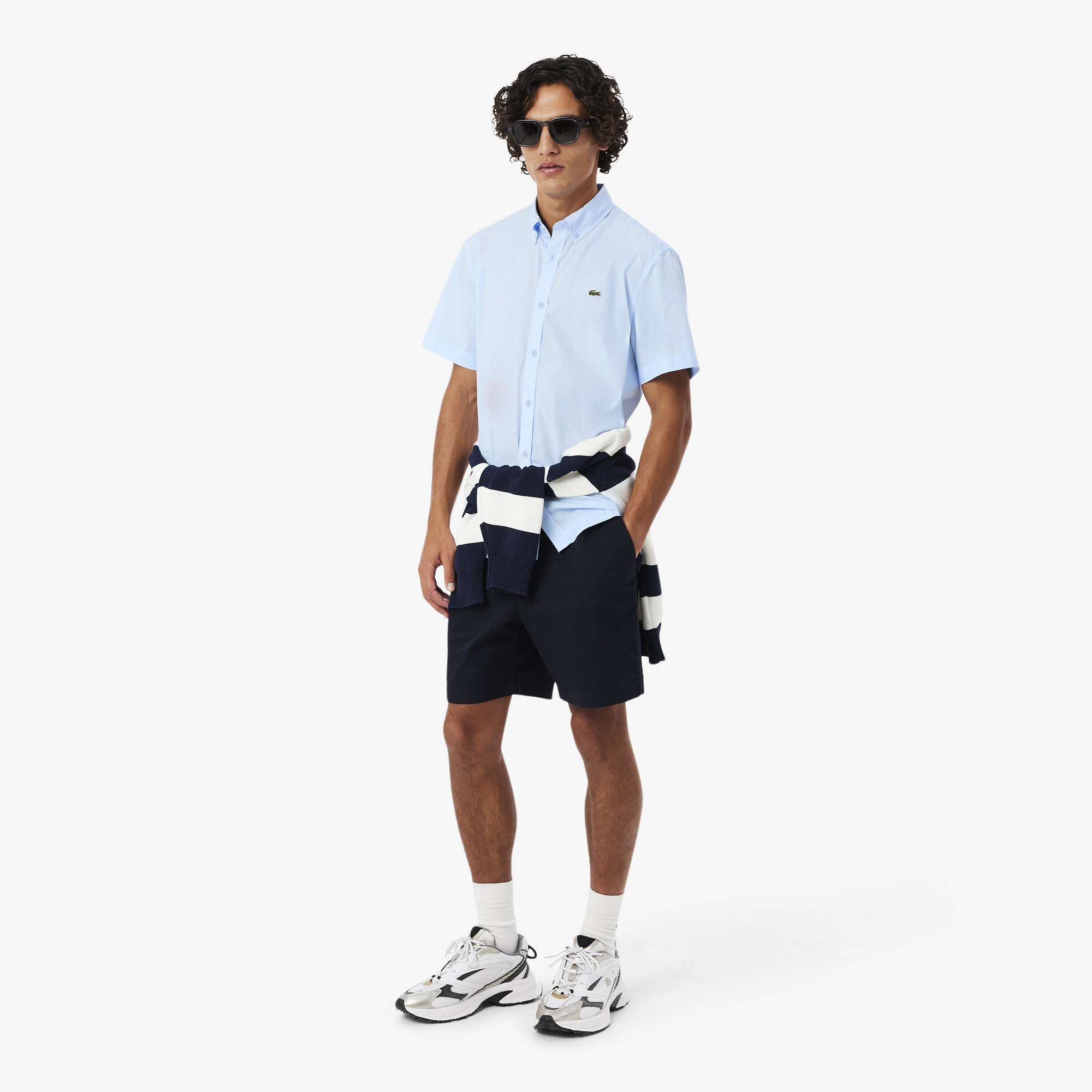 Áo Sơ Mi Lacoste Nam Dáng Suông Chất Liệu Poplin Tay Ngắn