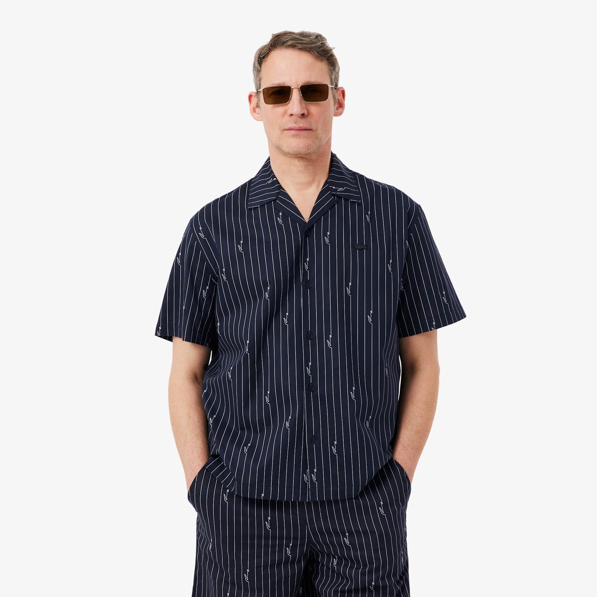 Áo Sơ Mi Lacoste Nam Dáng Rộng Chất Liệu Twill In Họa Tiết