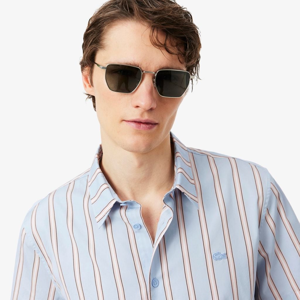 Áo Sơ Mi Lacoste Nam Dáng Suông Chất Liệu Poplin Kẻ Sọc