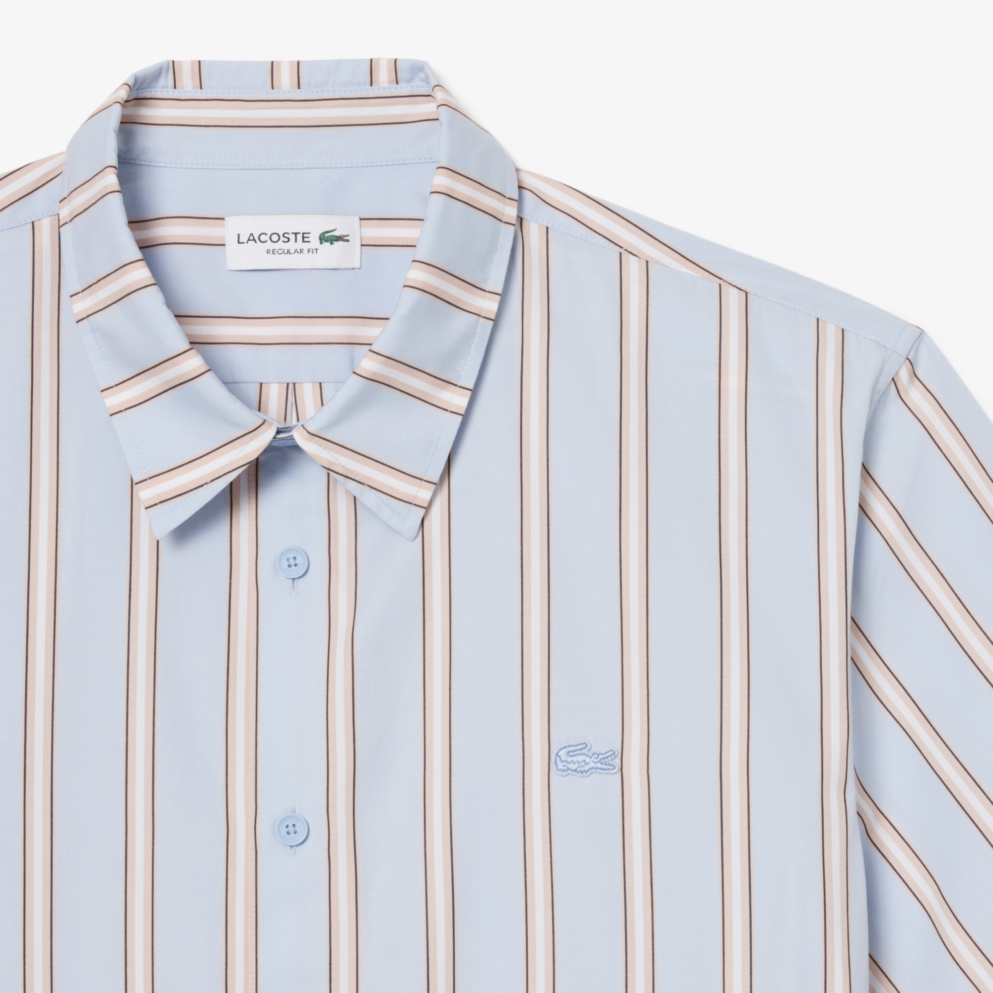 Áo Sơ Mi Lacoste Nam Dáng Suông Chất Liệu Poplin Kẻ Sọc