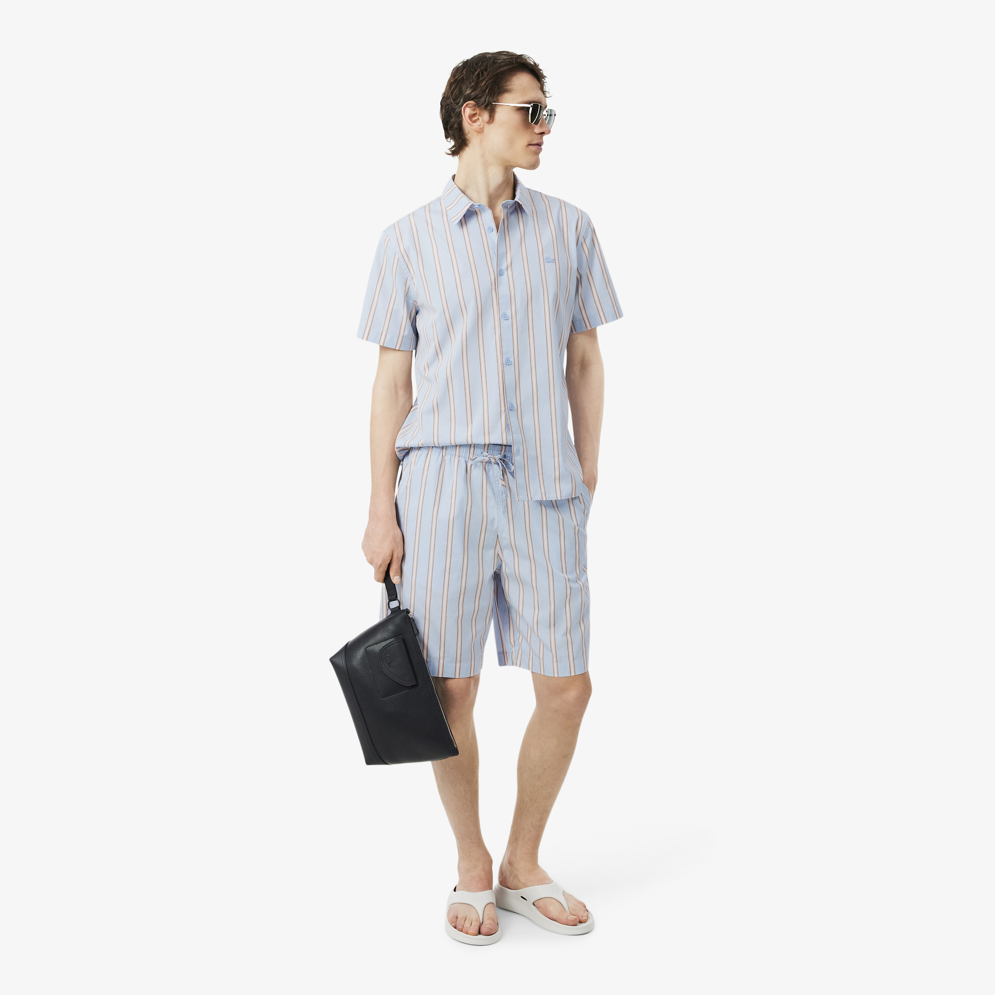 Áo Sơ Mi Lacoste Nam Dáng Suông Chất Liệu Poplin Kẻ Sọc