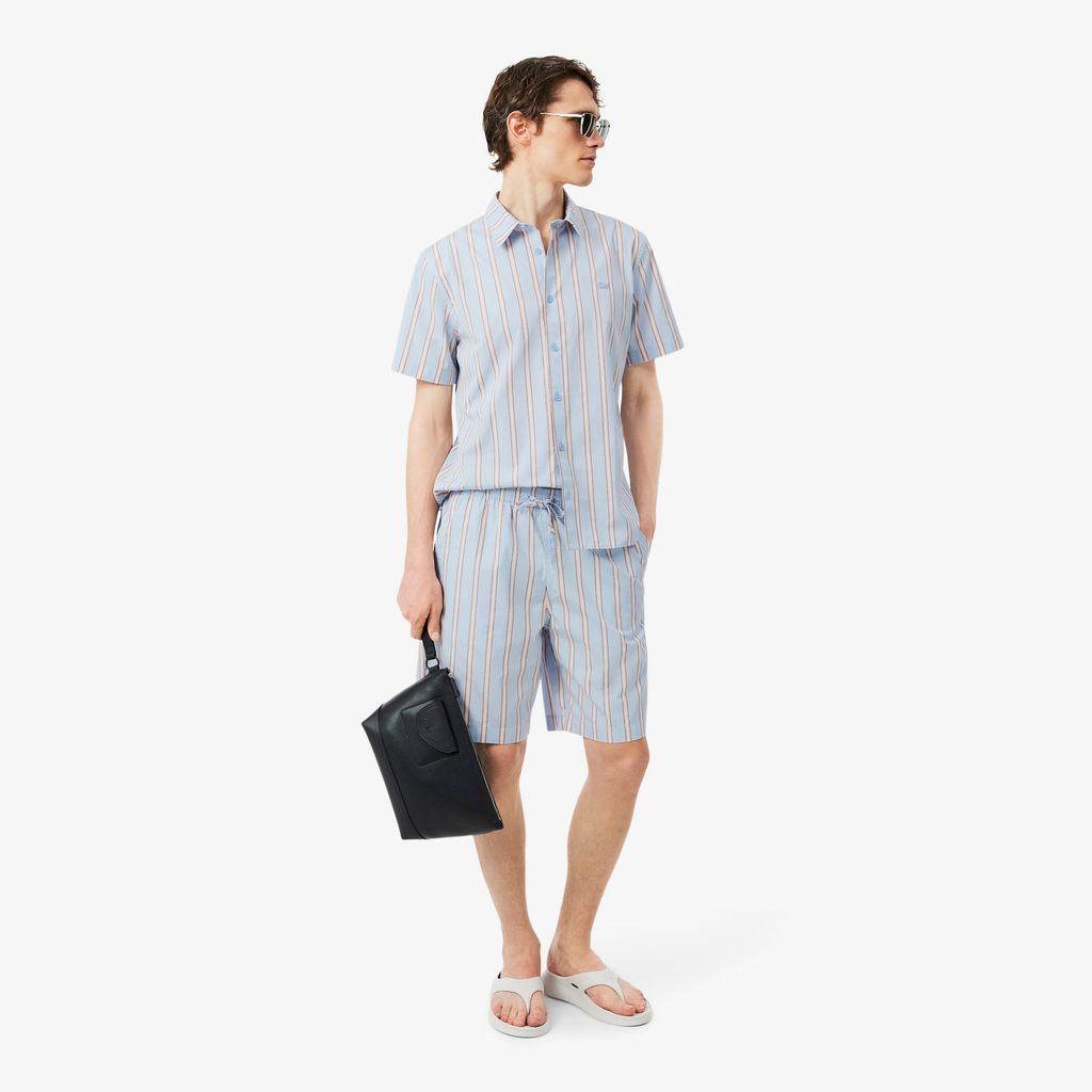 Áo Sơ Mi Lacoste Nam Dáng Suông Chất Liệu Poplin Kẻ Sọc