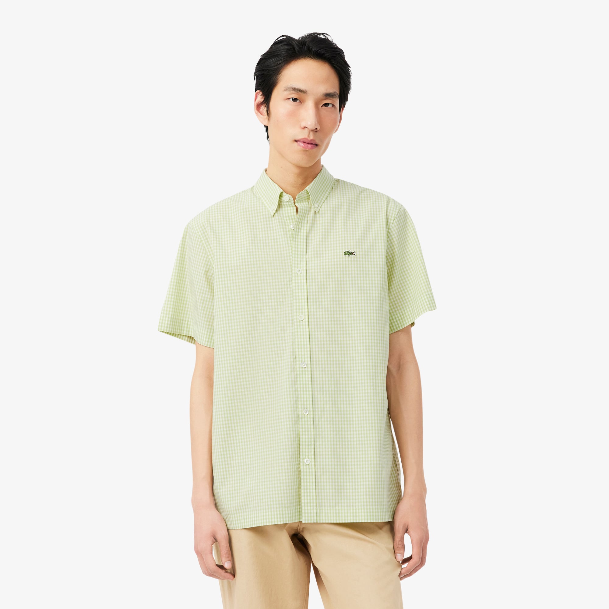 Áo Sơ Mi Lacoste Nam Dáng Suông Tay Ngắn Họa Tiết Caro Lớn