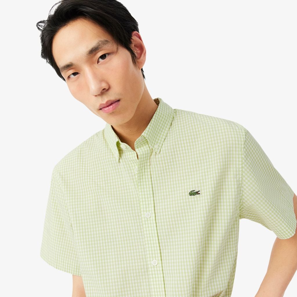 Áo Sơ Mi Lacoste Nam Dáng Suông Tay Ngắn Họa Tiết Caro Lớn