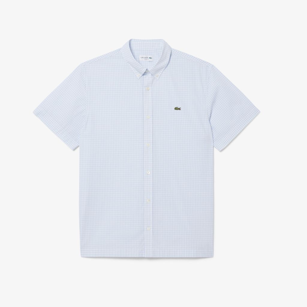 Áo Sơ Mi Lacoste Nam Dáng Suông Tay Ngắn Họa Tiết Caro Lớn