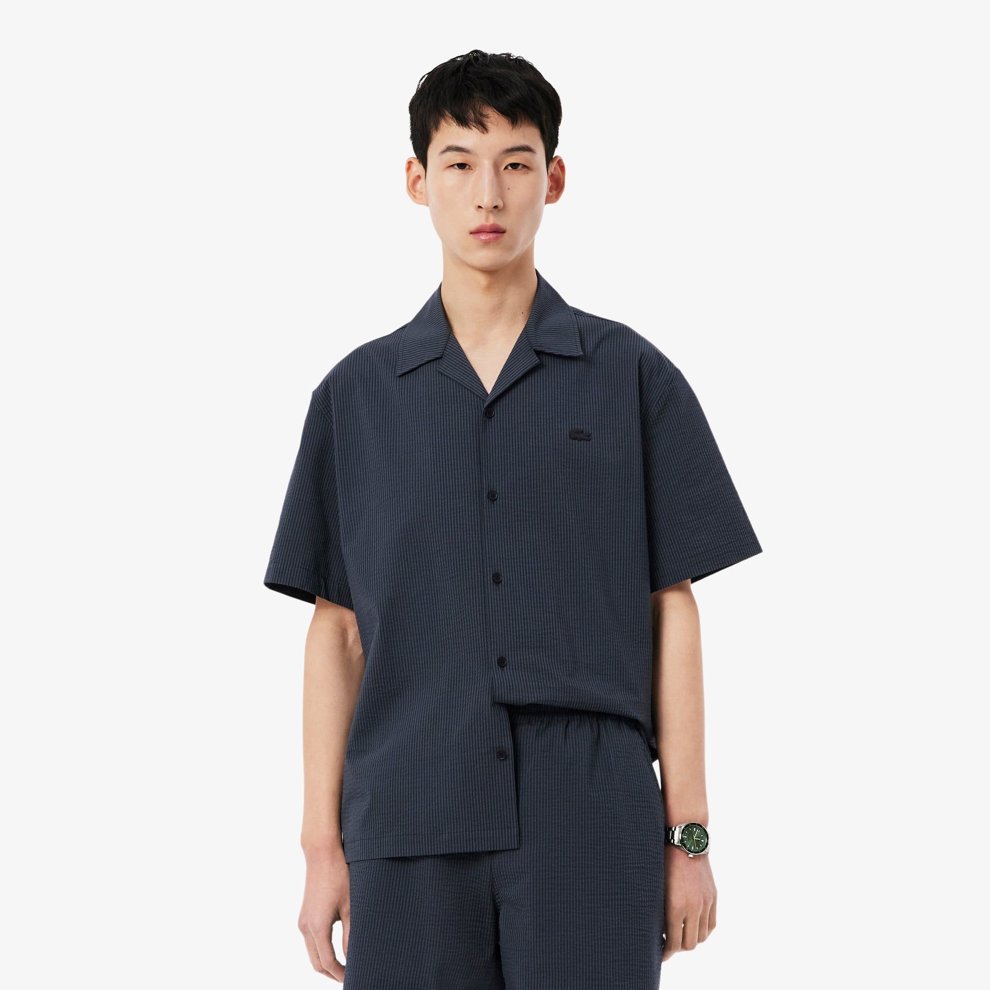 Áo Sơ Mi Lacoste Nam Dáng Rộng Chất Liệu Seersucker
